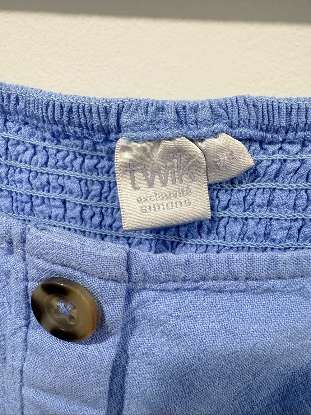 Twik Linen Blend Puff Sleeve Crop Top Blue Small - Picture 4 of 6